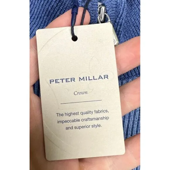 Peter‎ Millar Sweater Mens Small Crown Blue Pima Cotton Merino Wool Pullover NEW